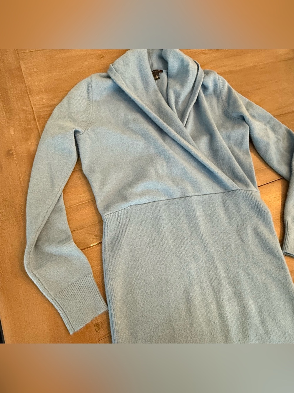 Ann Taylor Dress Shawl Collar Wrap Sweater Dress Sz S New Light Blue
